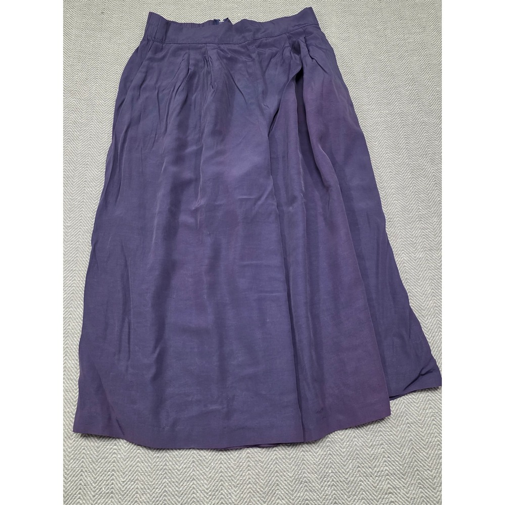 Betsy's Things Vintage Purple Midi Skirt Elastic‎ Waist Pleated Dark Plum 31L